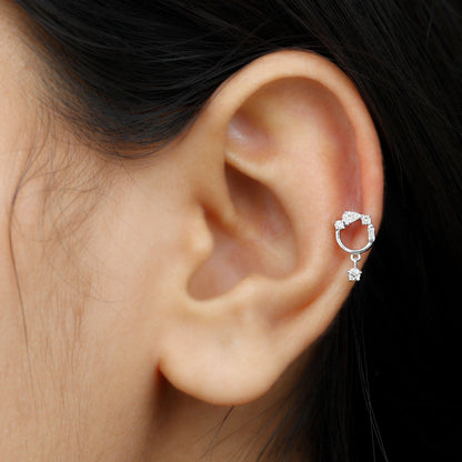 Natural Diamond Circle Drop Earring with Flat Back