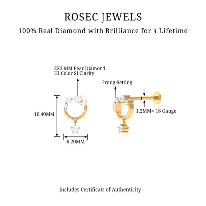 Natural Diamond Circle Drop Earring with Flat Back