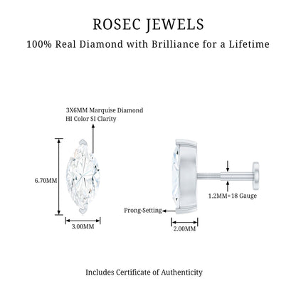 Marquise Diamond Solitaire Earring for Helix Piercing