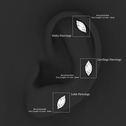 Marquise Diamond Solitaire Earring for Helix Piercing
