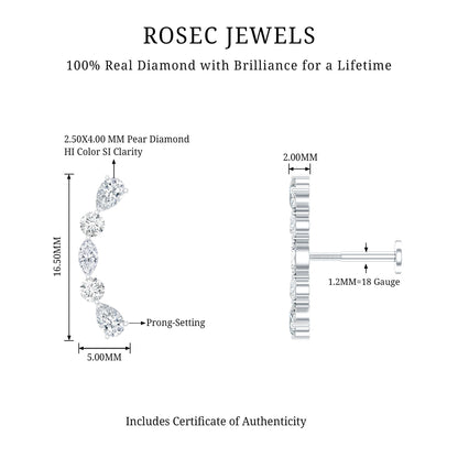 Simple Diamond Curved Crawler Earring for Helix Piercing