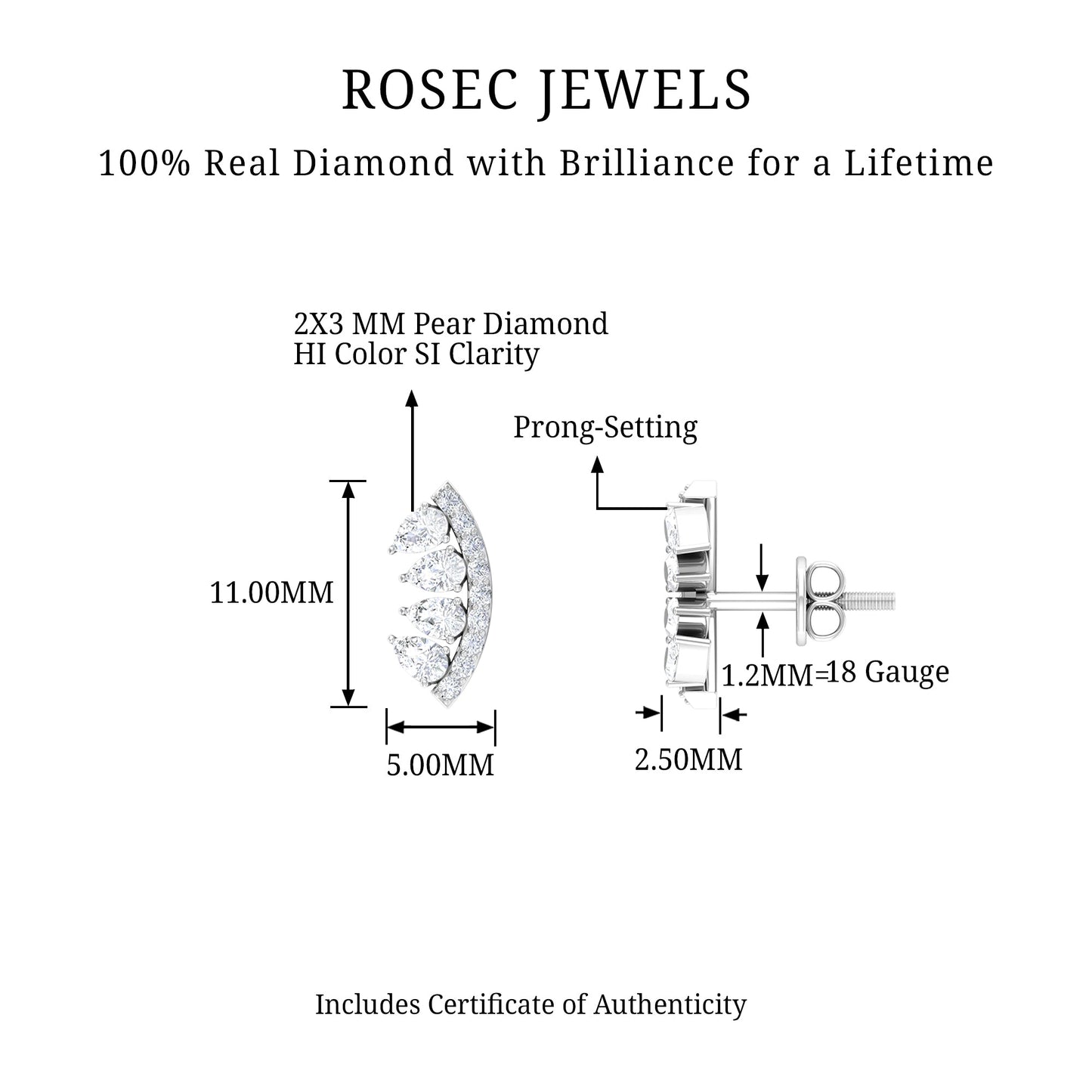 Natural Diamond Curved Cartilage Earring with Flat Back