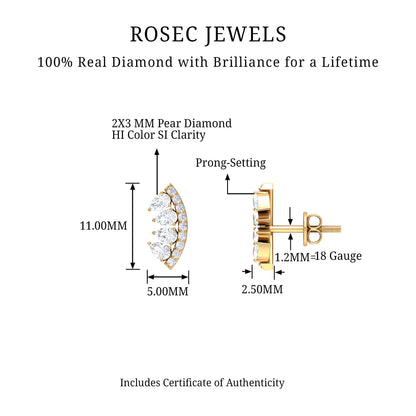 Natural Diamond Curved Cartilage Earring with Flat Back