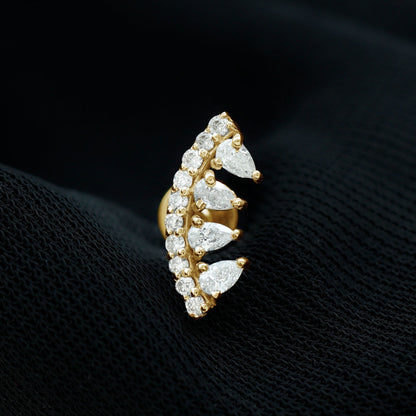 Natural Diamond Curved Cartilage Earring with Flat Back