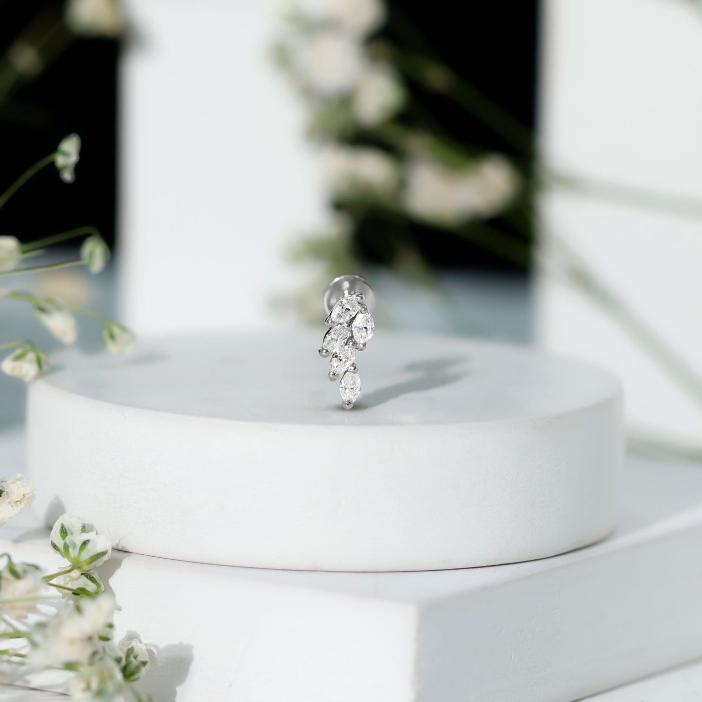 Marquise Diamond Leaf Cluster Earring for Helix Piercing