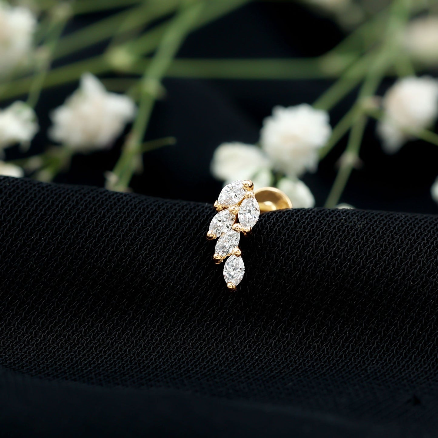 Marquise Diamond Leaf Cluster Earring for Helix Piercing