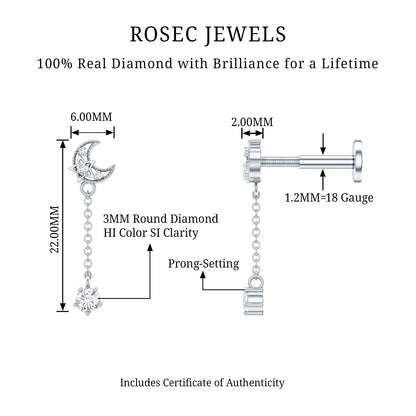 Diamond Moon Chain Earring for Helix Piercing