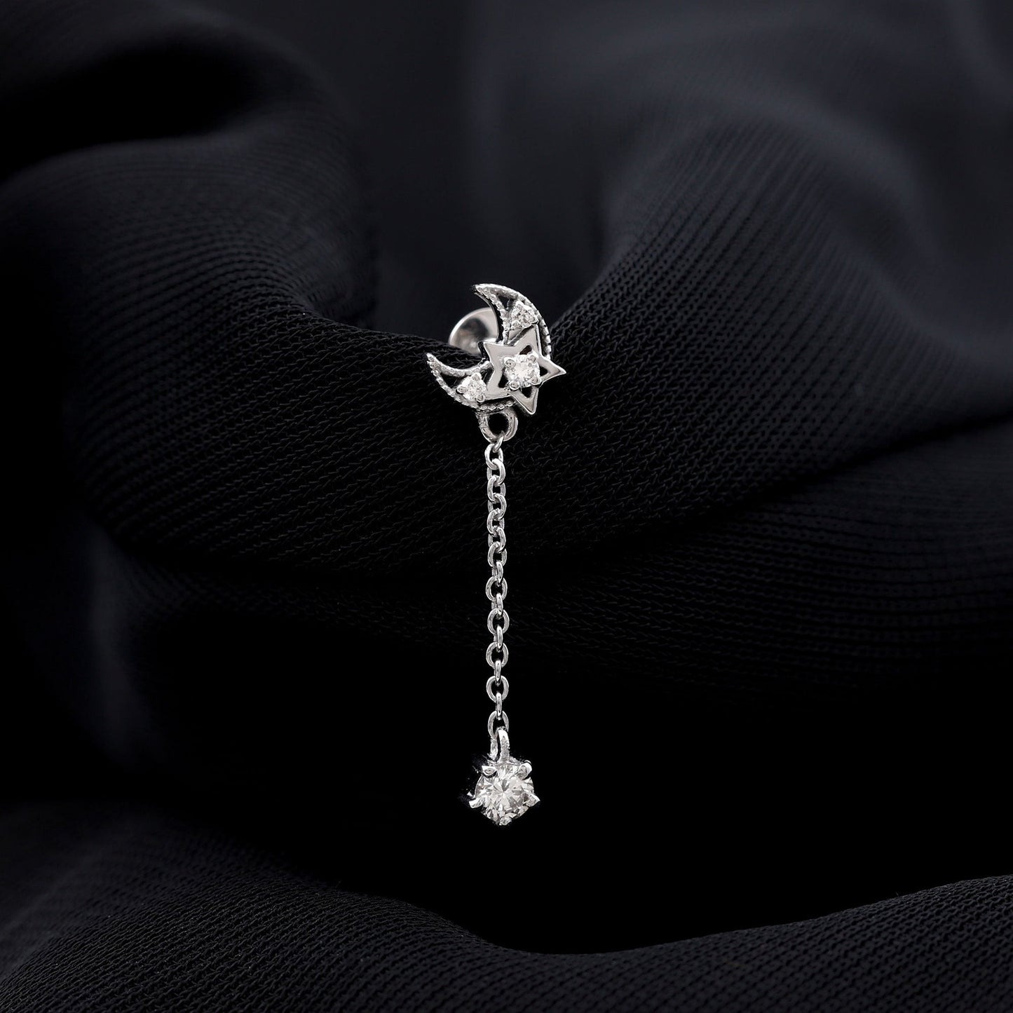Diamond Moon Chain Earring for Helix Piercing