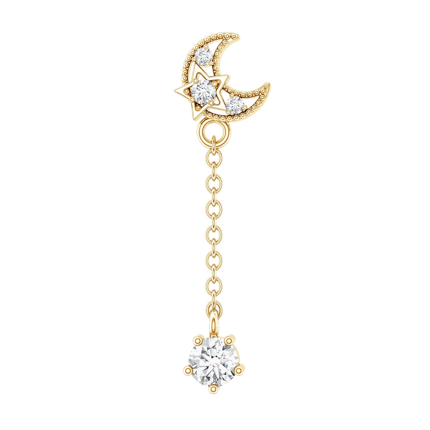 Diamond Moon Chain Earring for Helix Piercing