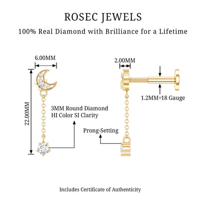 Diamond Moon Chain Earring for Helix Piercing