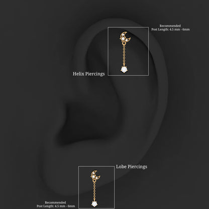 Diamond Moon Chain Earring for Helix Piercing