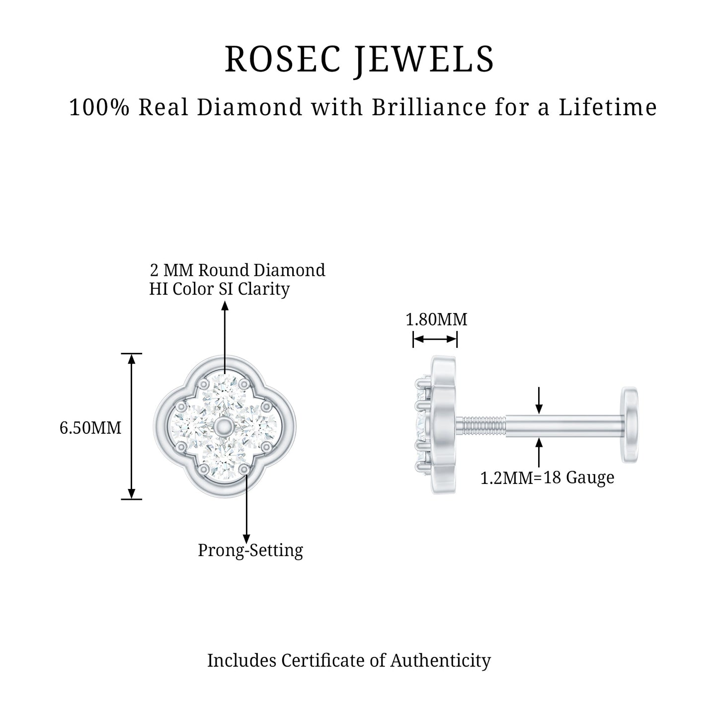 Diamond Flower Cluster Earring for Helix Piercing