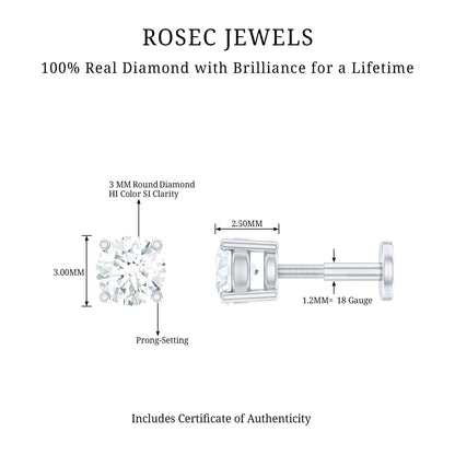 Minimalist Diamond Solitaire Earring for Tragus Piercing