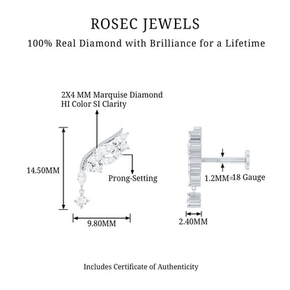 Brilliant Cut Diamond Wing Helix Drop Earring with Flat Back