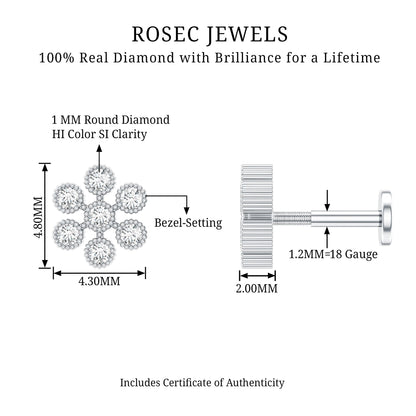 Round Diamond Flower Earring in Beaded Bezel Setting
