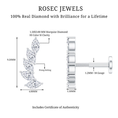 Marquise Diamond Crawler Earring for Helix Piercing