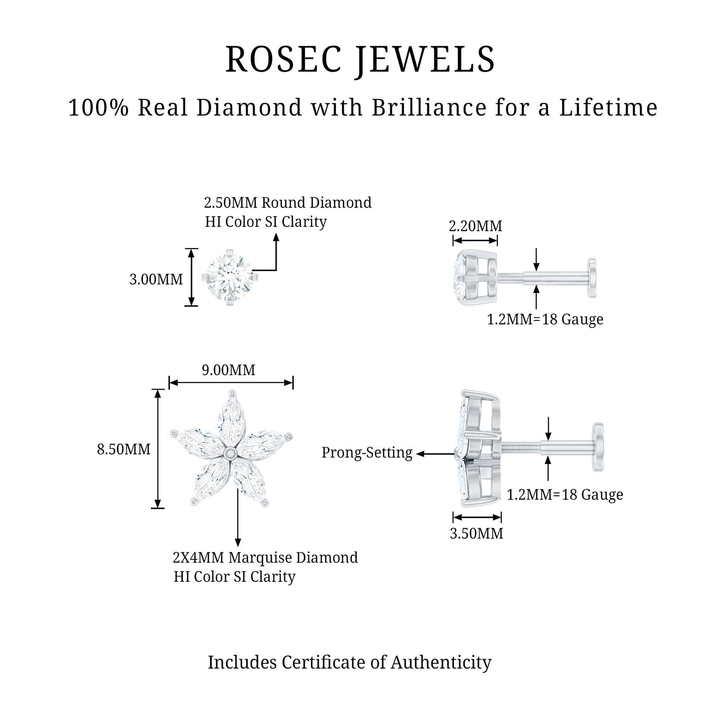 Marquise Diamond Flower Cartilage Earring Set