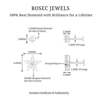 Marquise Diamond Flower Cartilage Earring Set