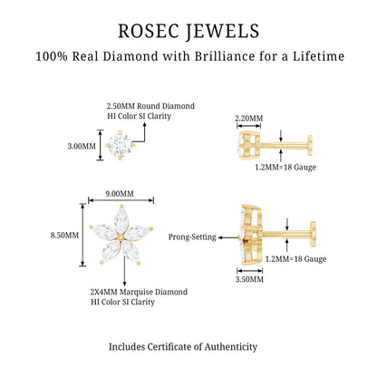 Marquise Diamond Flower Cartilage Earring Set