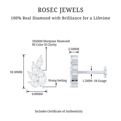 Marquise Diamond Cluster Helix Earring with Flat Back