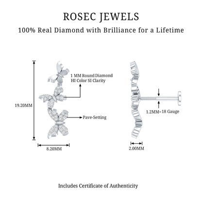 Diamond Butterfly Crawler Earring for Helix Piercing