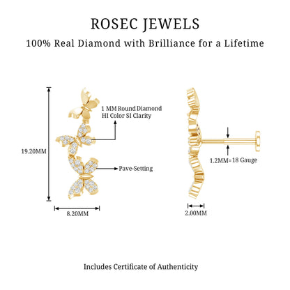 Diamond Butterfly Crawler Earring for Helix Piercing