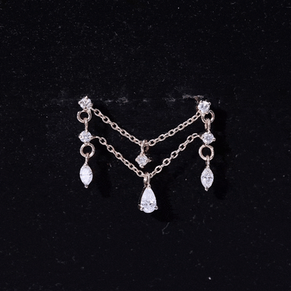 Brilliant Cut Diamond Double Chain Drop Earring for Cartilage Piercing