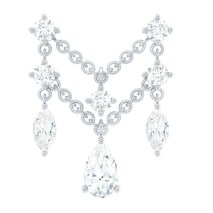 Brilliant Cut Diamond Double Chain Drop Earring for Cartilage Piercing