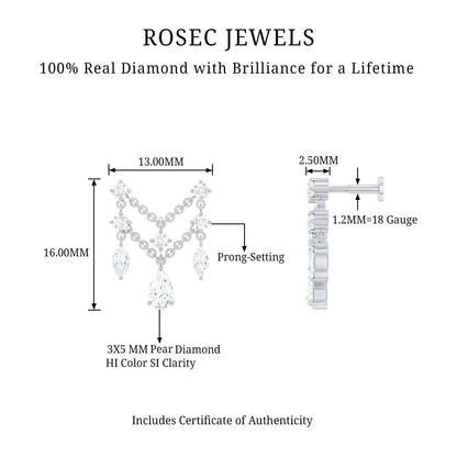 Brilliant Cut Diamond Double Chain Drop Earring for Cartilage Piercing