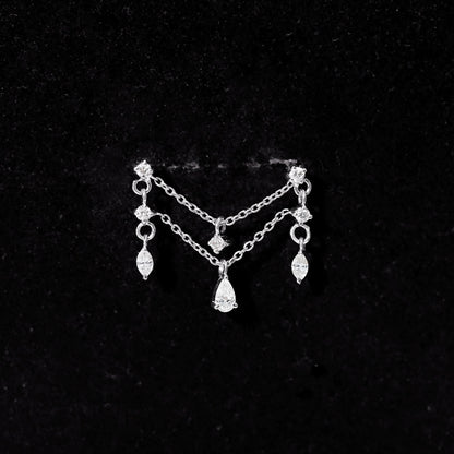 Brilliant Cut Diamond Double Chain Drop Earring for Cartilage Piercing
