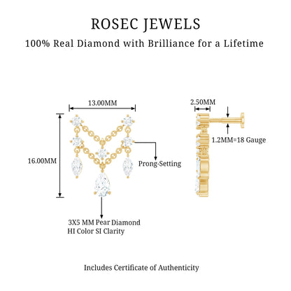 Brilliant Cut Diamond Double Chain Drop Earring for Cartilage Piercing