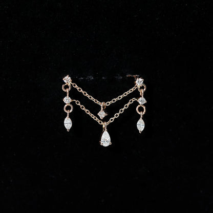 Brilliant Cut Diamond Double Chain Drop Earring for Cartilage Piercing