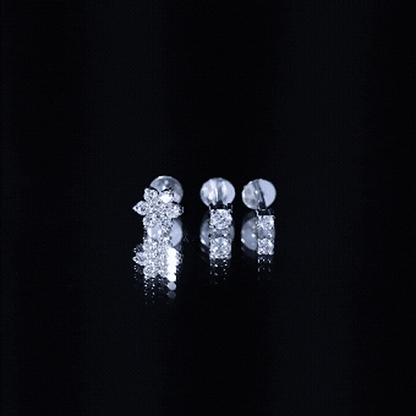 Certified Diamond Flower Helix Earring Set of 3