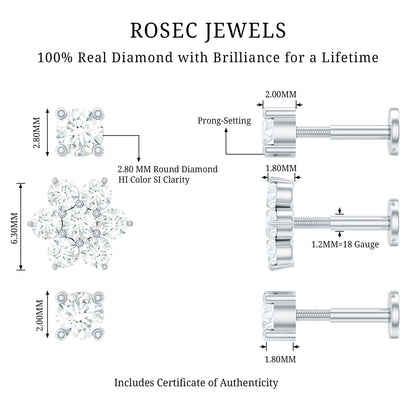 Certified Diamond Flower Helix Earring Set of 3