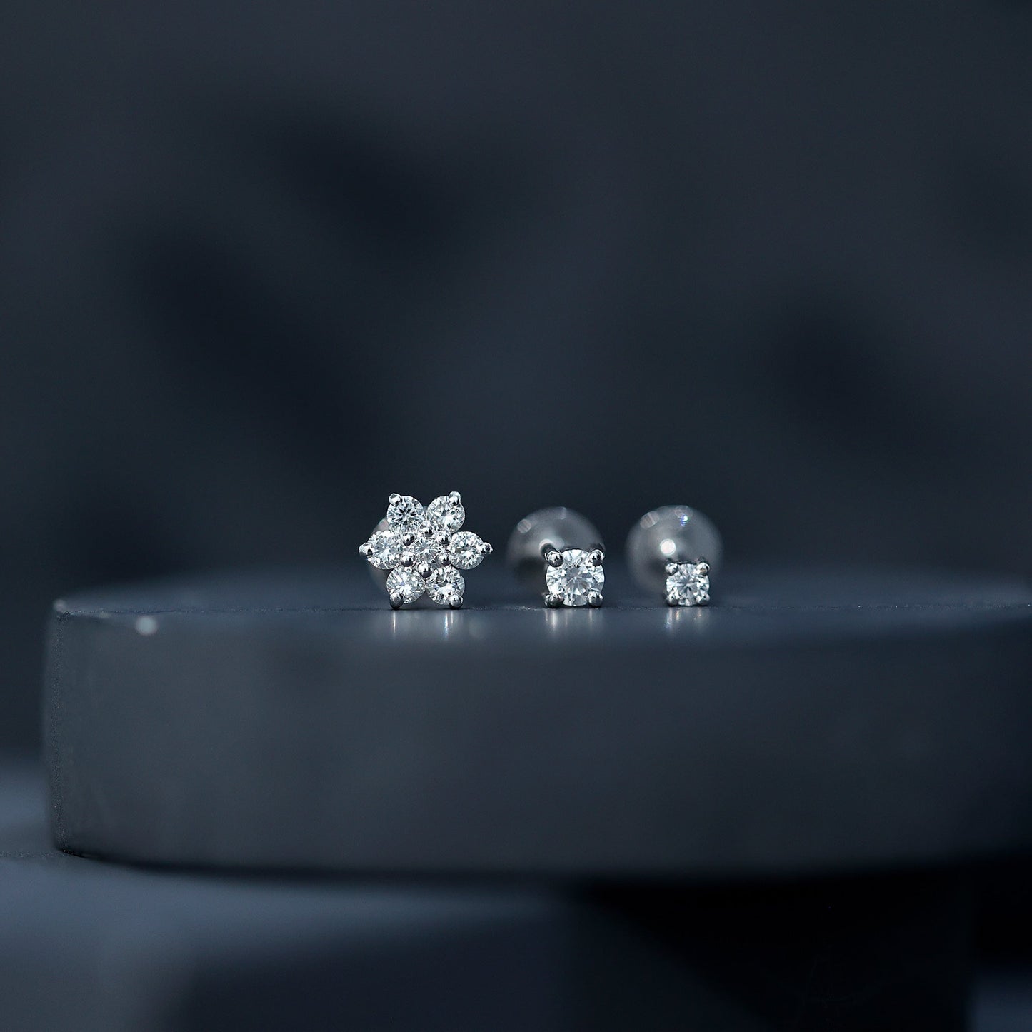 Certified Diamond Flower Helix Earring Set of 3