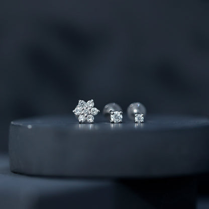 Certified Diamond Flower Helix Earring Set of 3