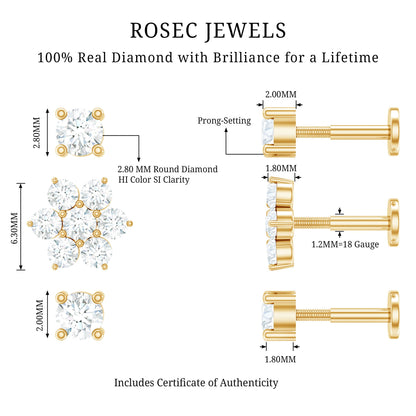 Certified Diamond Flower Helix Earring Set of 3