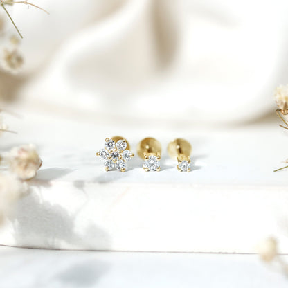Certified Diamond Flower Helix Earring Set of 3