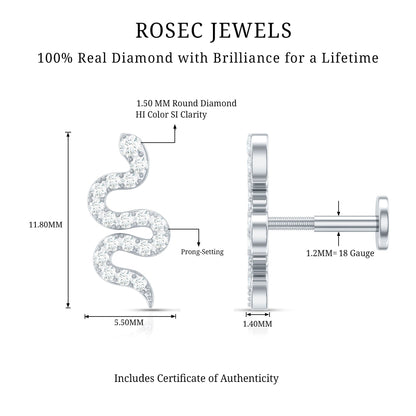 Certified Diamond Snake Earring for Cartilage Piercing