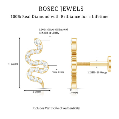Certified Diamond Snake Earring for Cartilage Piercing