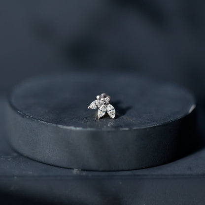 Marquise Cut Diamond Lotus Flower Earring for Cartilage Piercing