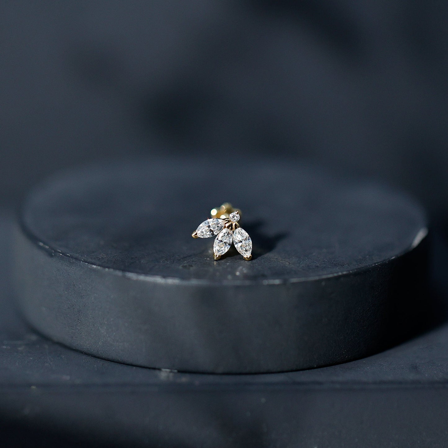 Marquise Cut Diamond Lotus Flower Earring for Cartilage Piercing
