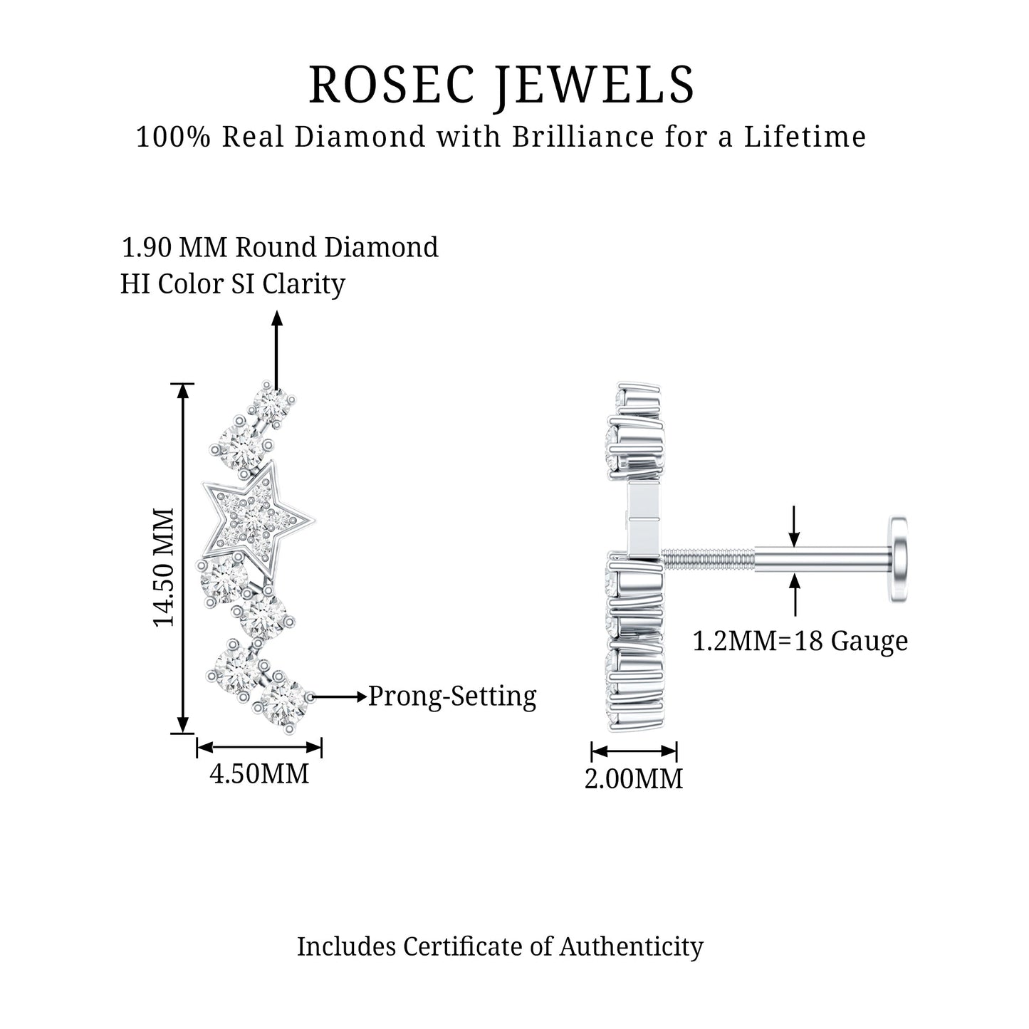 Unique Diamond Star Crawler Helix Earring