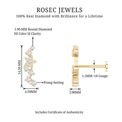 Unique Diamond Star Crawler Helix Earring