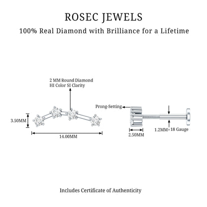 Diamond Aquarius Zodiac Earring for Helix Piercing