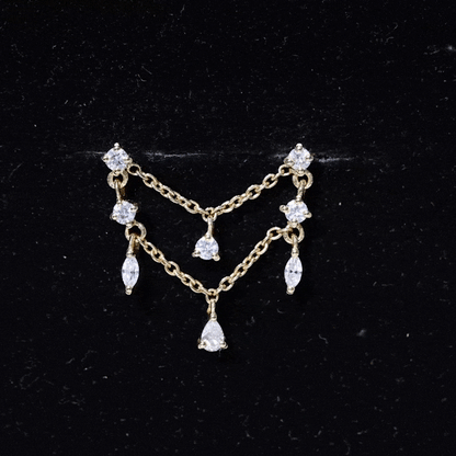 Real Diamond Double Chain Earring for Cartilage Piercing