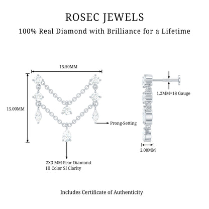 Real Diamond Double Chain Earring for Cartilage Piercing