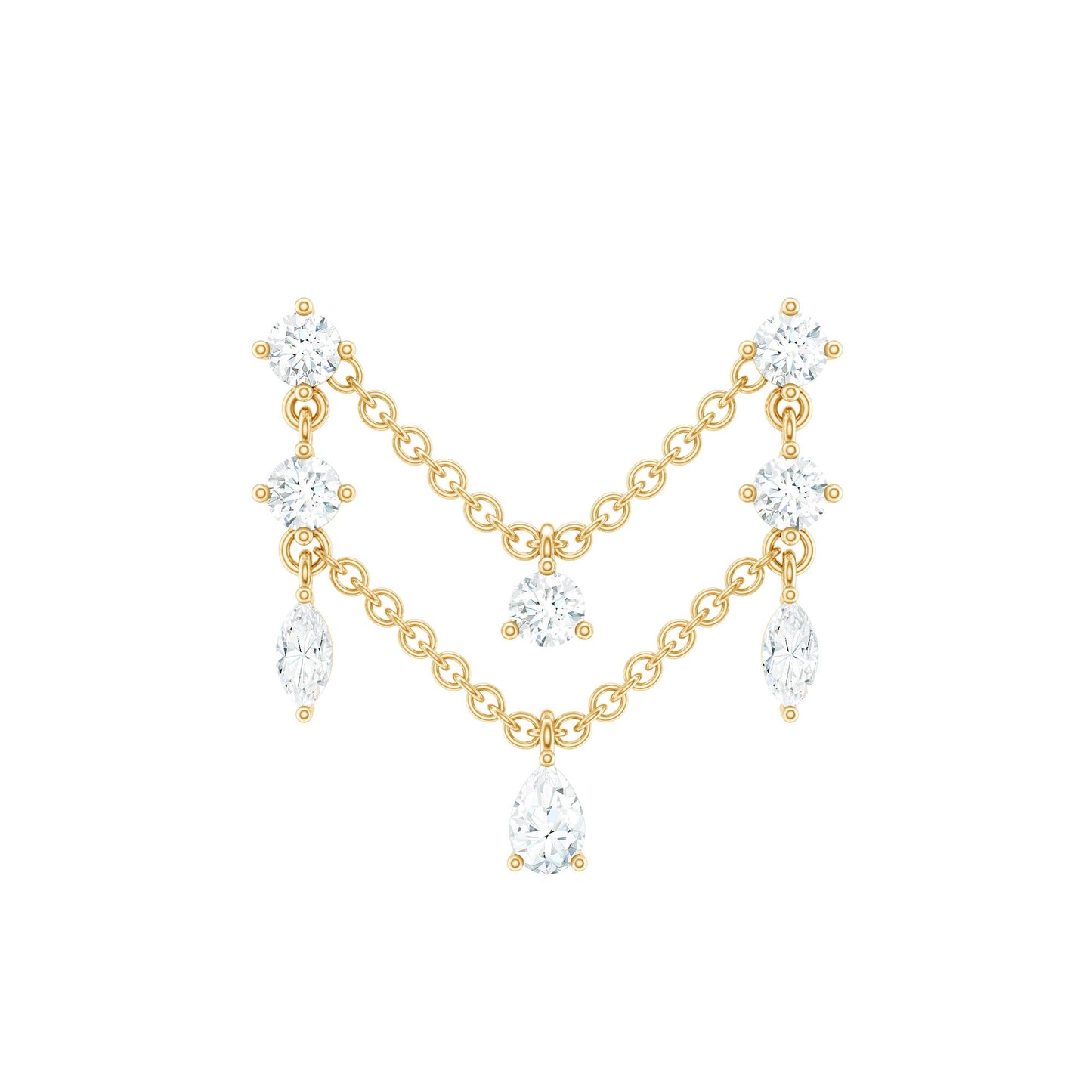 Real Diamond Double Chain Earring for Cartilage Piercing