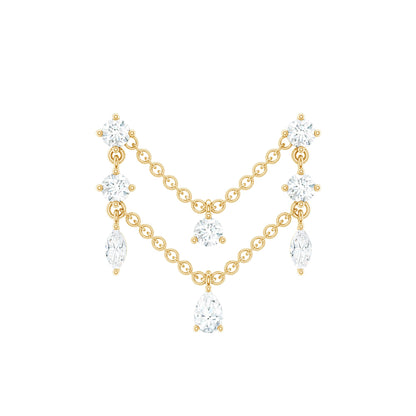 Real Diamond Double Chain Earring for Cartilage Piercing
