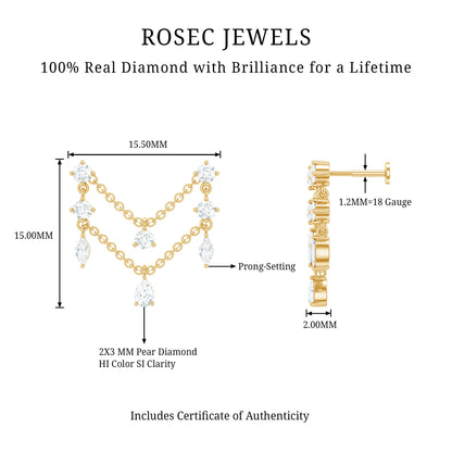 Real Diamond Double Chain Earring for Cartilage Piercing
